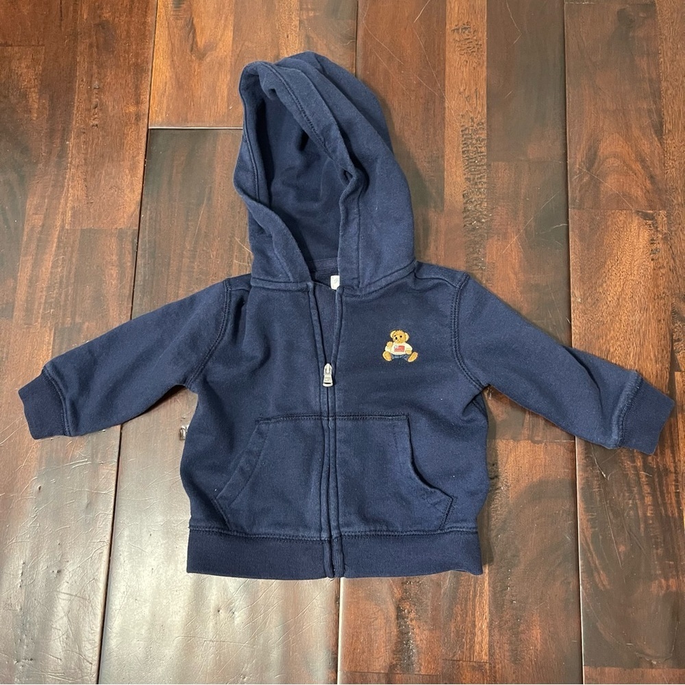 Polo Ralph Lauren Full Zip Jacket Hooded Baby 9 Months Embroidered Bear Navy